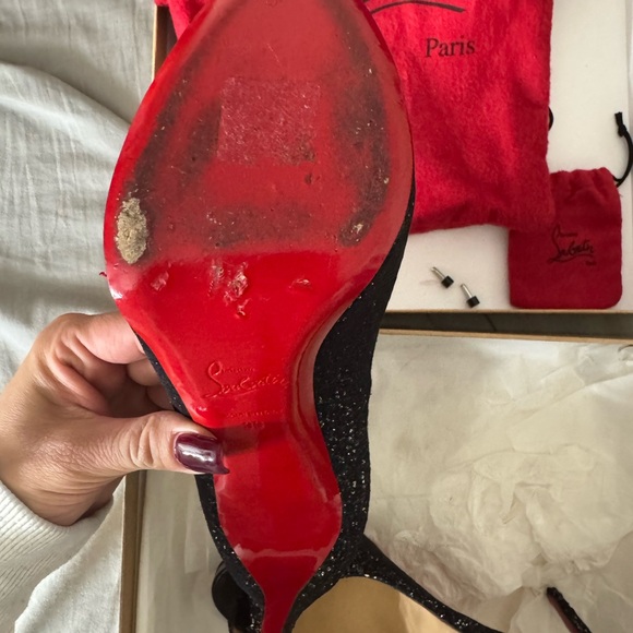 christian louboutin black 120 glitter heels open toe - Picture 4 of 7